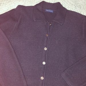 Karen Scott Size Large Navy Blue 100% Wool Button Front Cardigan